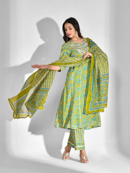 Printed Pure Cotton 3/4 Sleeve Kurta And Palazzo Set With Dupatta