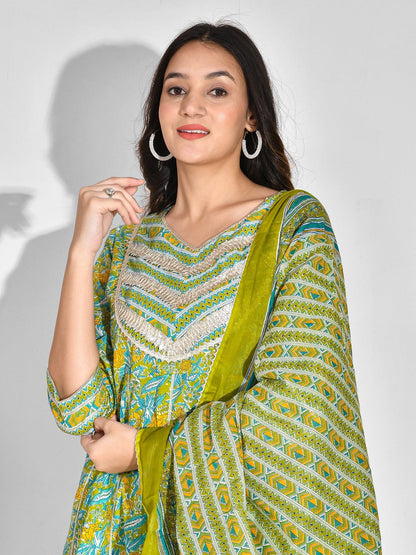 Printed Pure Cotton 3/4 Sleeve Kurta And Palazzo Set With Dupatta