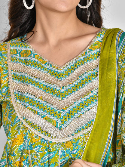 Printed Pure Cotton 3/4 Sleeve Kurta And Palazzo Set With Dupatta