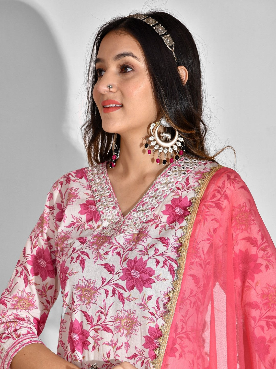 Printed Pure Cotton 3/4 Sleeve Kurta And Sharara Set With Dupatta