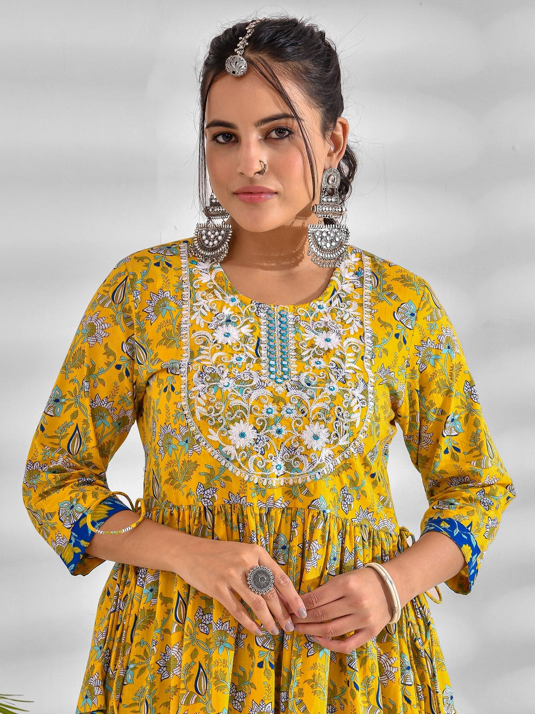 Printed Pure Cotton 3/4 Sleeve Kurta And Trouser Set