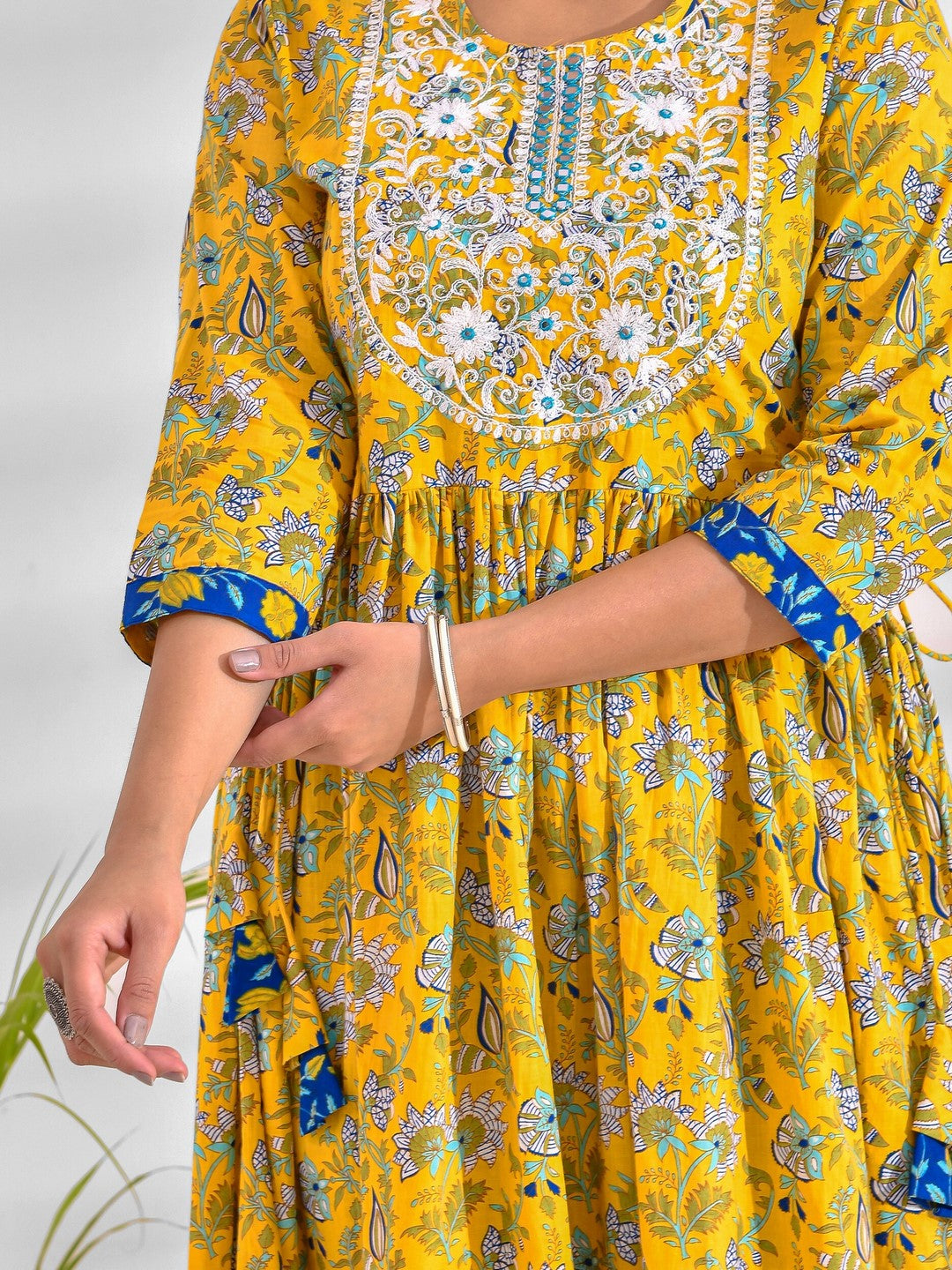 Printed Pure Cotton 3/4 Sleeve Kurta And Trouser Set