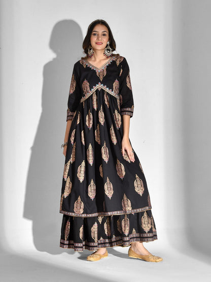 Printed Pure Cotton 3/4 Sleeve Kurta And Palazzo Set