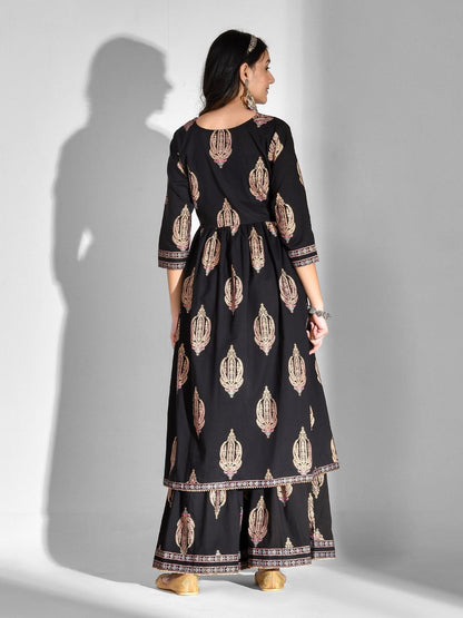 Printed Pure Cotton 3/4 Sleeve Kurta And Palazzo Set