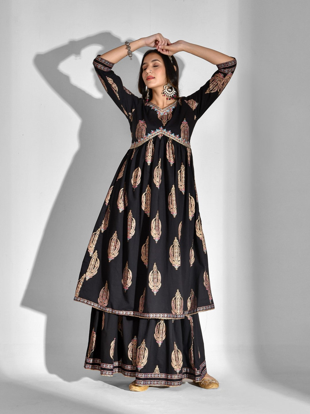 Printed Pure Cotton 3/4 Sleeve Kurta And Palazzo Set