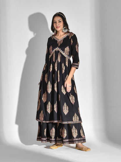 Printed Pure Cotton 3/4 Sleeve Kurta And Palazzo Set