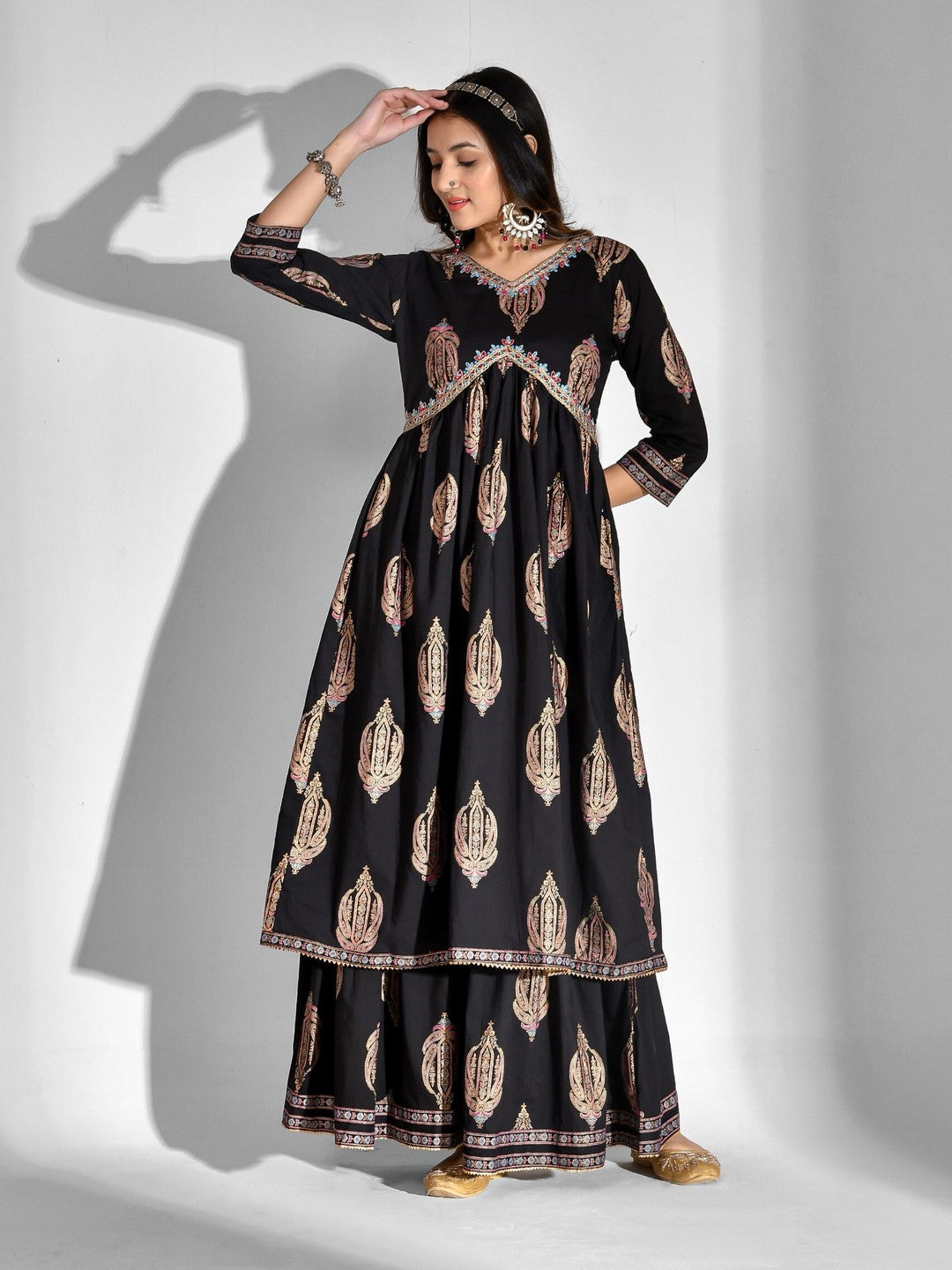 Printed Pure Cotton 3/4 Sleeve Kurta And Palazzo Set