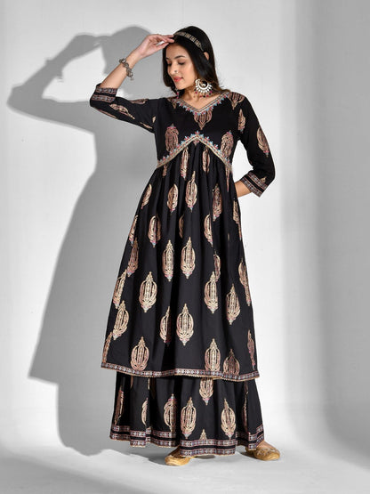 Printed Pure Cotton 3/4 Sleeve Kurta And Palazzo Set