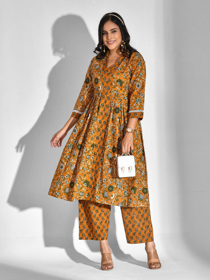 Printed Pure Cotton 3/4 Sleeve Kurta And Palazzo Set