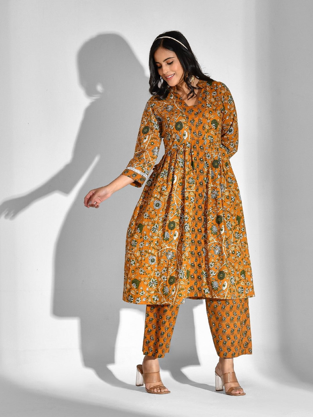 Printed Pure Cotton 3/4 Sleeve Kurta And Palazzo Set