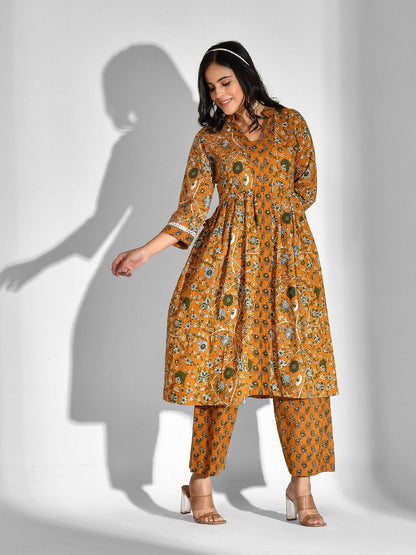 Printed Pure Cotton 3/4 Sleeve Kurta And Palazzo Set