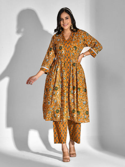 Printed Pure Cotton 3/4 Sleeve Kurta And Palazzo Set