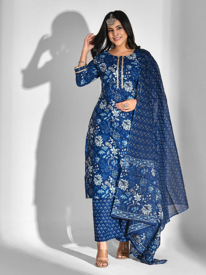 Printed Pure Cotton 3/4 Sleeve Kurta And Palazzo Set With Dupatta