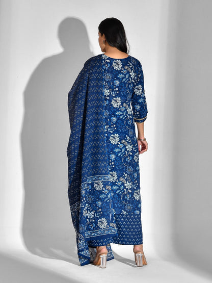 Printed Pure Cotton 3/4 Sleeve Kurta And Palazzo Set With Dupatta