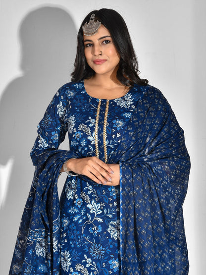 Printed Pure Cotton 3/4 Sleeve Kurta And Palazzo Set With Dupatta