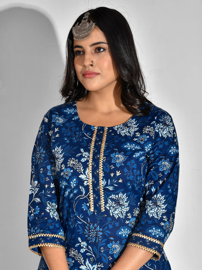 Printed Pure Cotton 3/4 Sleeve Kurta And Palazzo Set With Dupatta