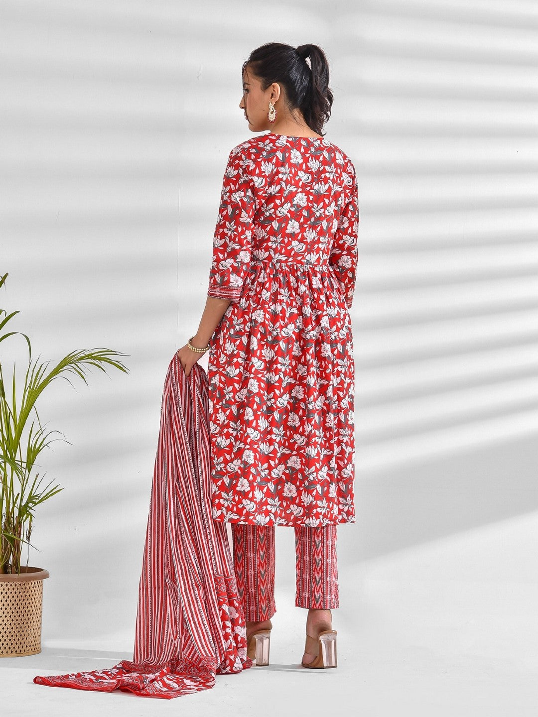 Printed Pure Cotton 3/4 Sleeve Kurta And Trouser Set With Dupatta