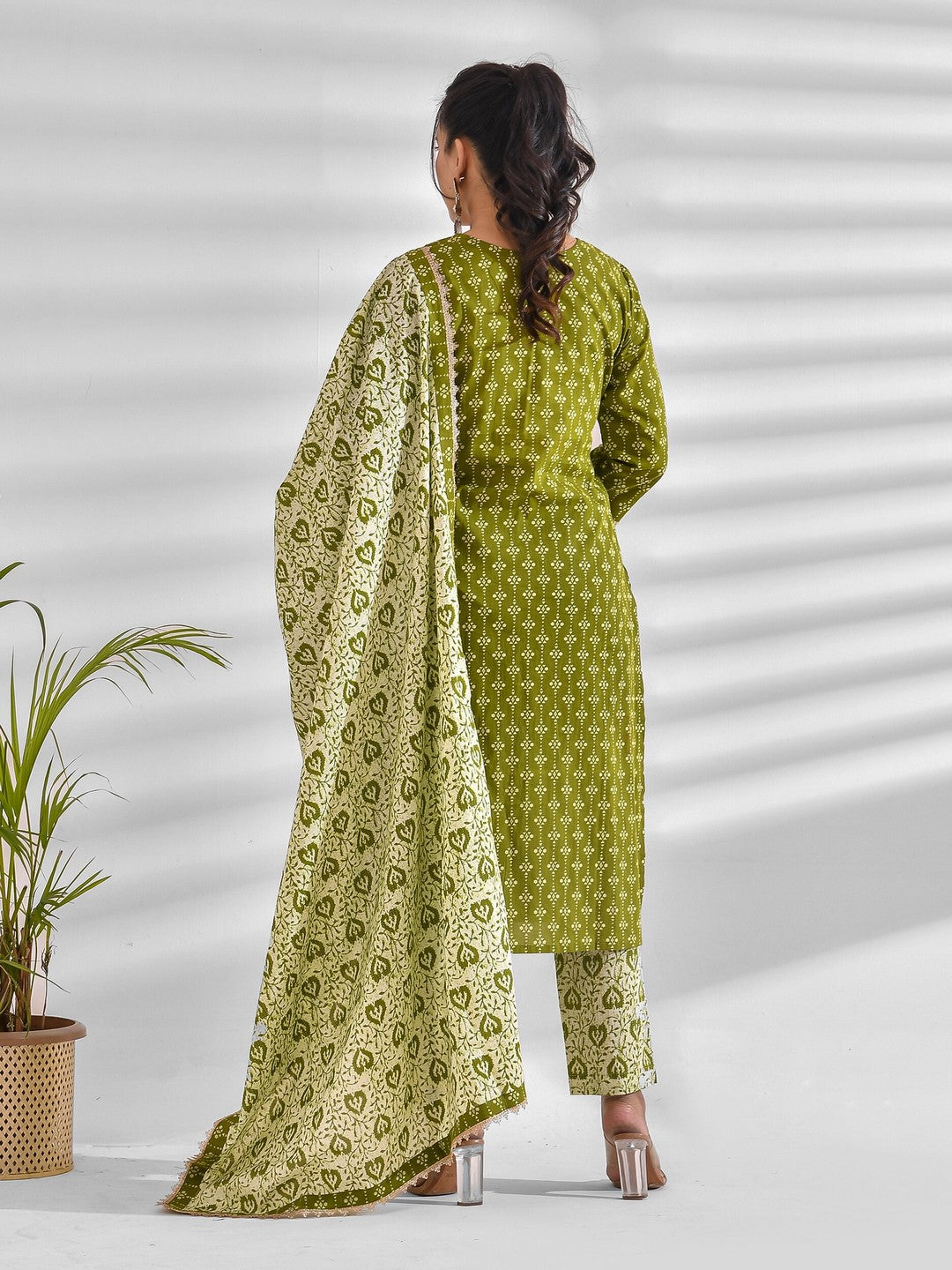 Printed Pure Cotton 3/4 Sleeve Kurta And Trouser Set With Dupatta