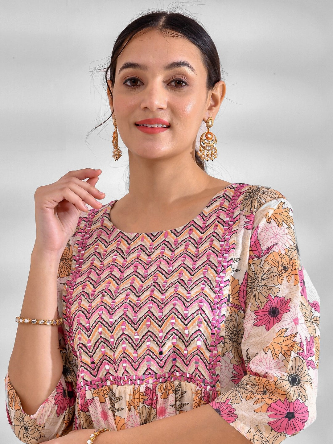 Printed Pure Cotton 3/4 Sleeve Kurta And Trouser Set