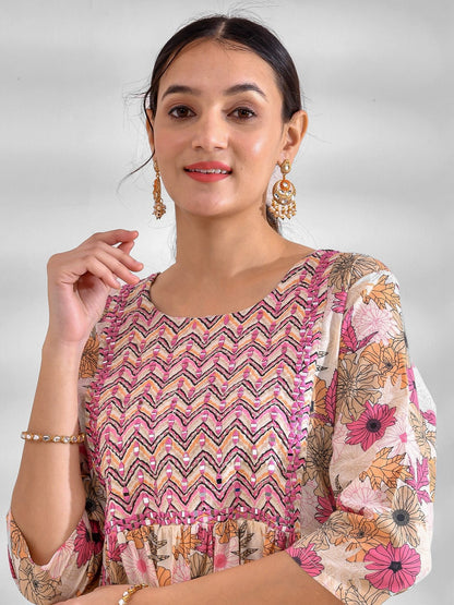 Printed Pure Cotton 3/4 Sleeve Kurta And Trouser Set
