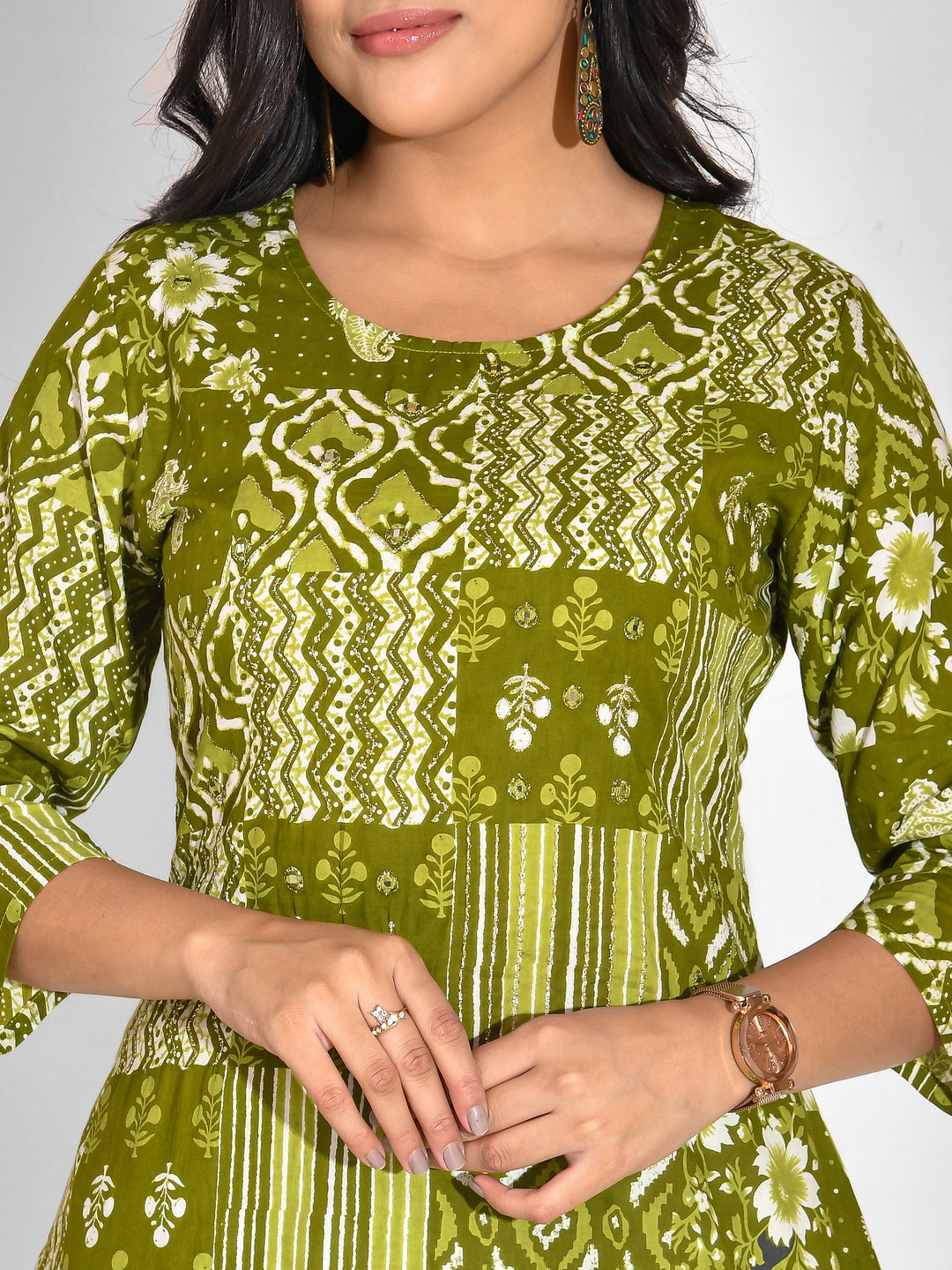 Printed Pure Cotton 3/4 Sleeve Kurta And Trouser Set