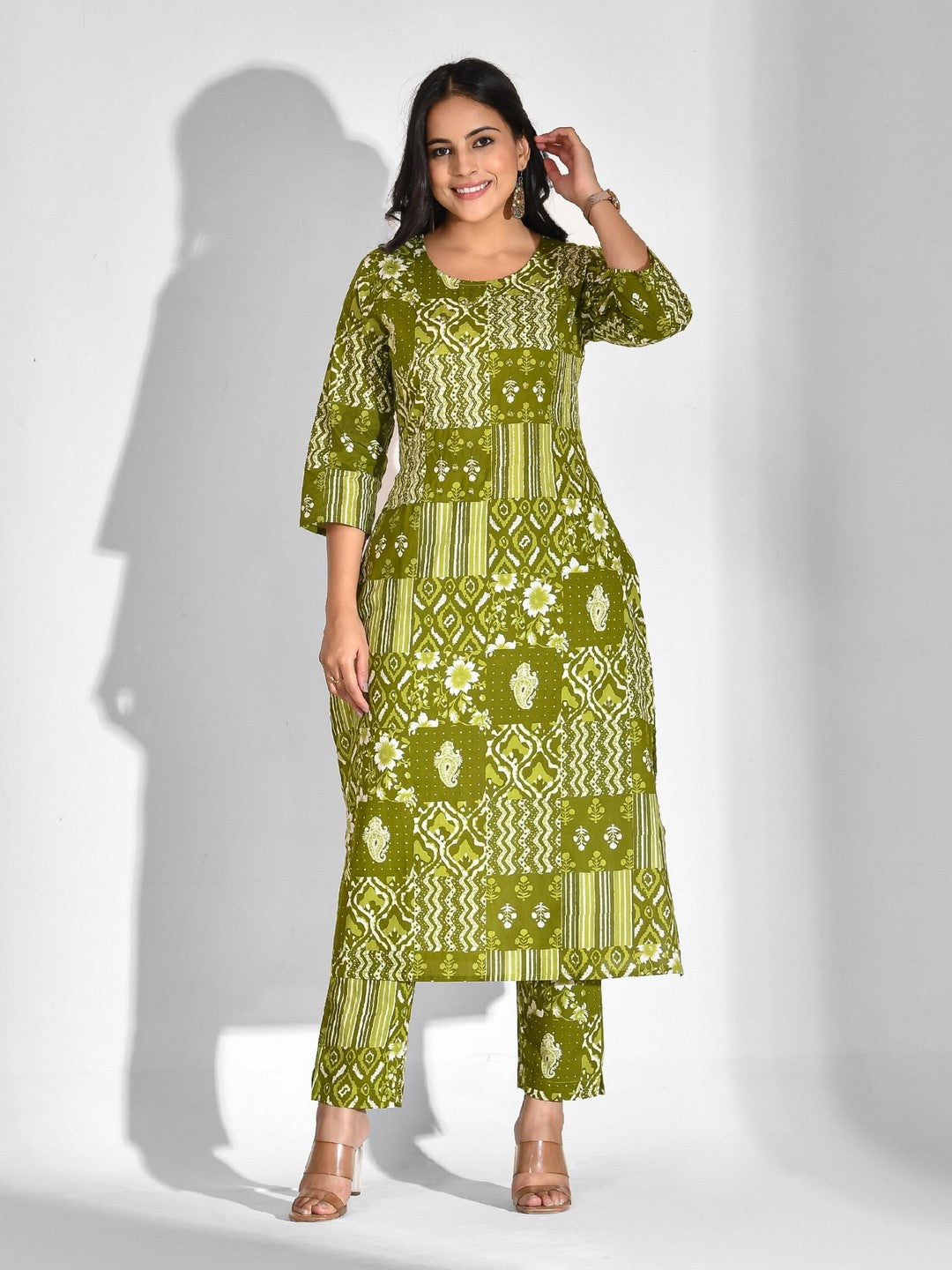 Printed Pure Cotton 3/4 Sleeve Kurta And Trouser Set