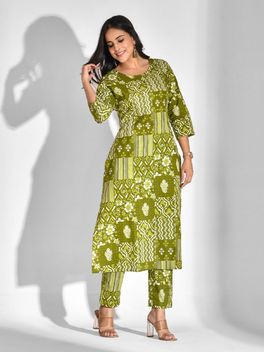 Printed Pure Cotton 3/4 Sleeve Kurta And Trouser Set