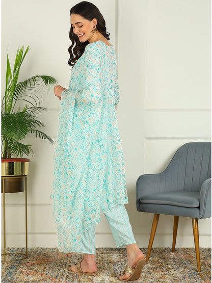Printed Viscose Rayon 3/4 Sleeve Kurta And Palazzo Set With Dupatta