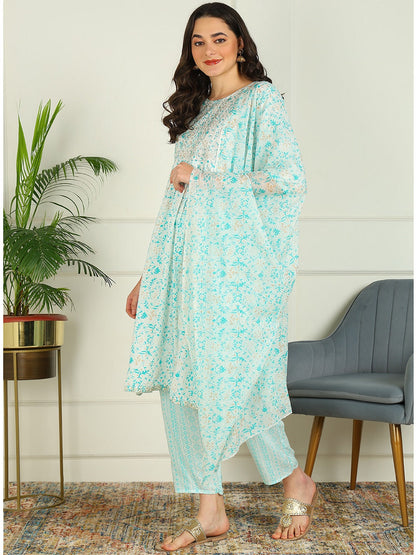 Printed Viscose Rayon 3/4 Sleeve Kurta And Palazzo Set With Dupatta