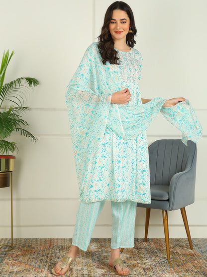 Printed Viscose Rayon 3/4 Sleeve Kurta And Palazzo Set With Dupatta