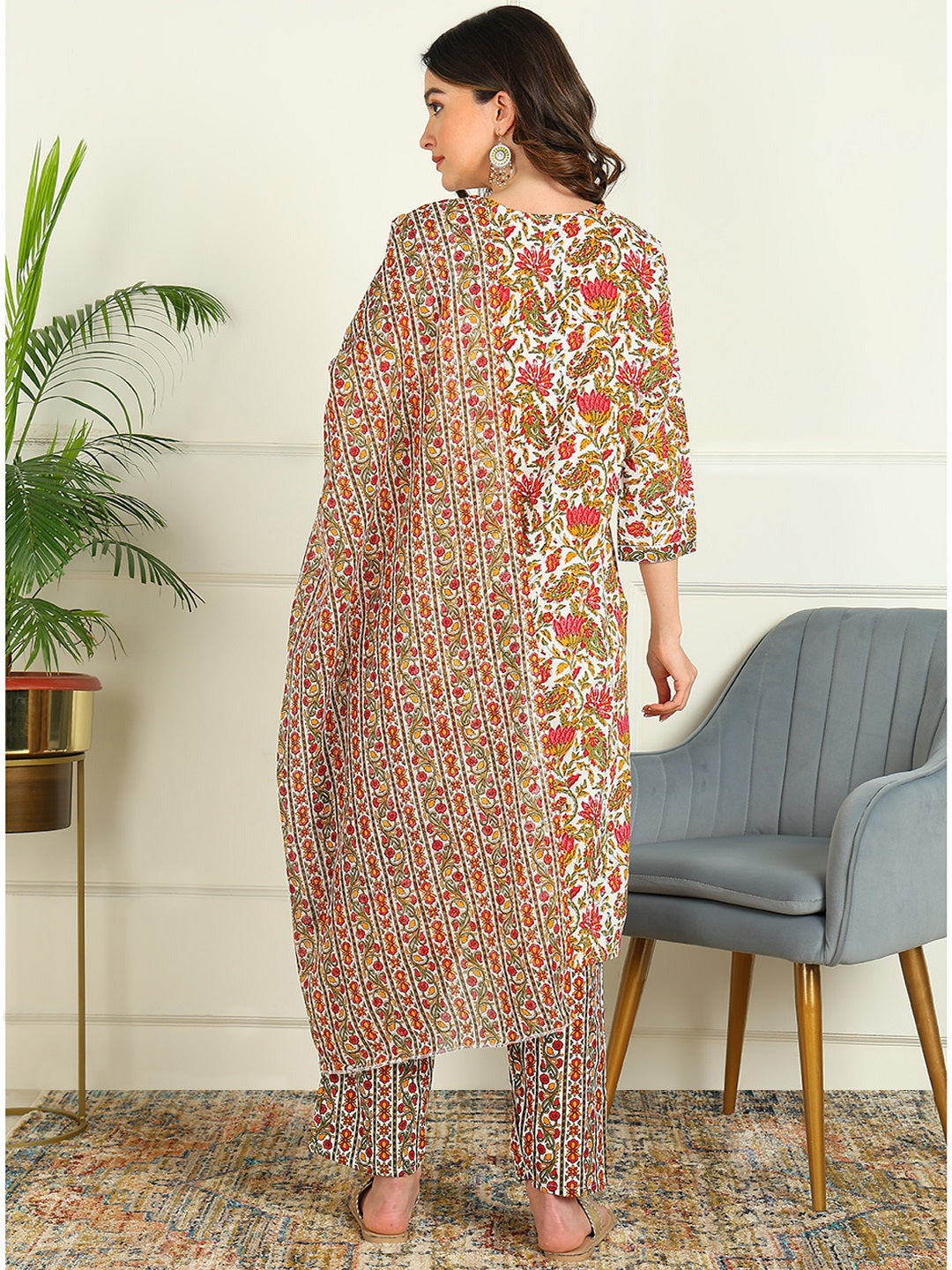 Printed Viscose Rayon 3/4 Sleeve Kurta And Palazzo Set With Dupatta