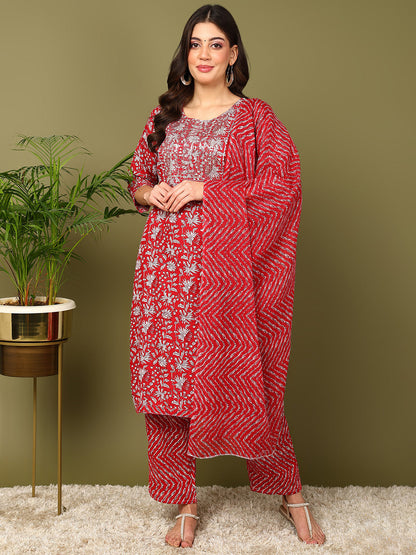 Printed Viscose Rayon 3/4 Sleeve Kurta And Trouser Set With Dupatta