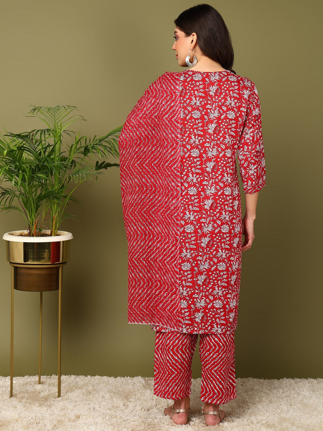 Printed Viscose Rayon 3/4 Sleeve Kurta And Trouser Set With Dupatta