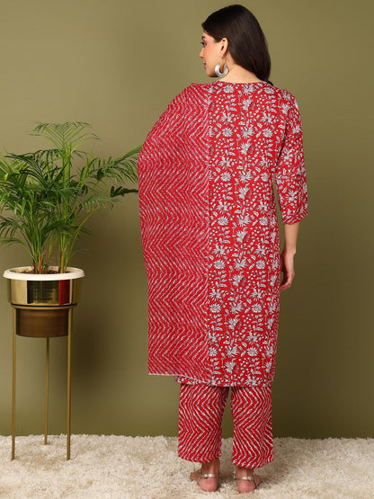 Printed Viscose Rayon 3/4 Sleeve Kurta And Trouser Set With Dupatta