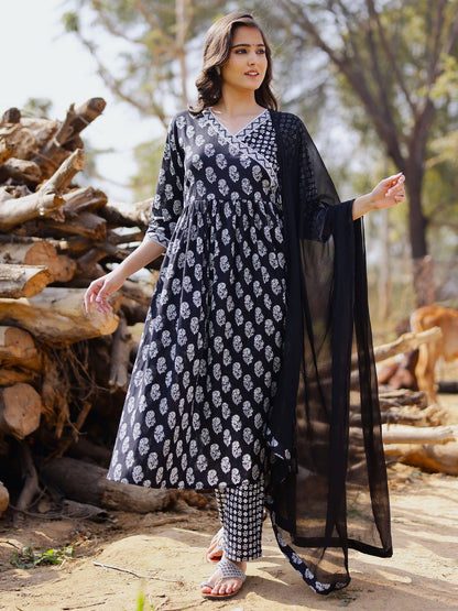 Printed Viscose Rayon 3/4 Sleeve Kurta And Palazzo Set With Dupatta