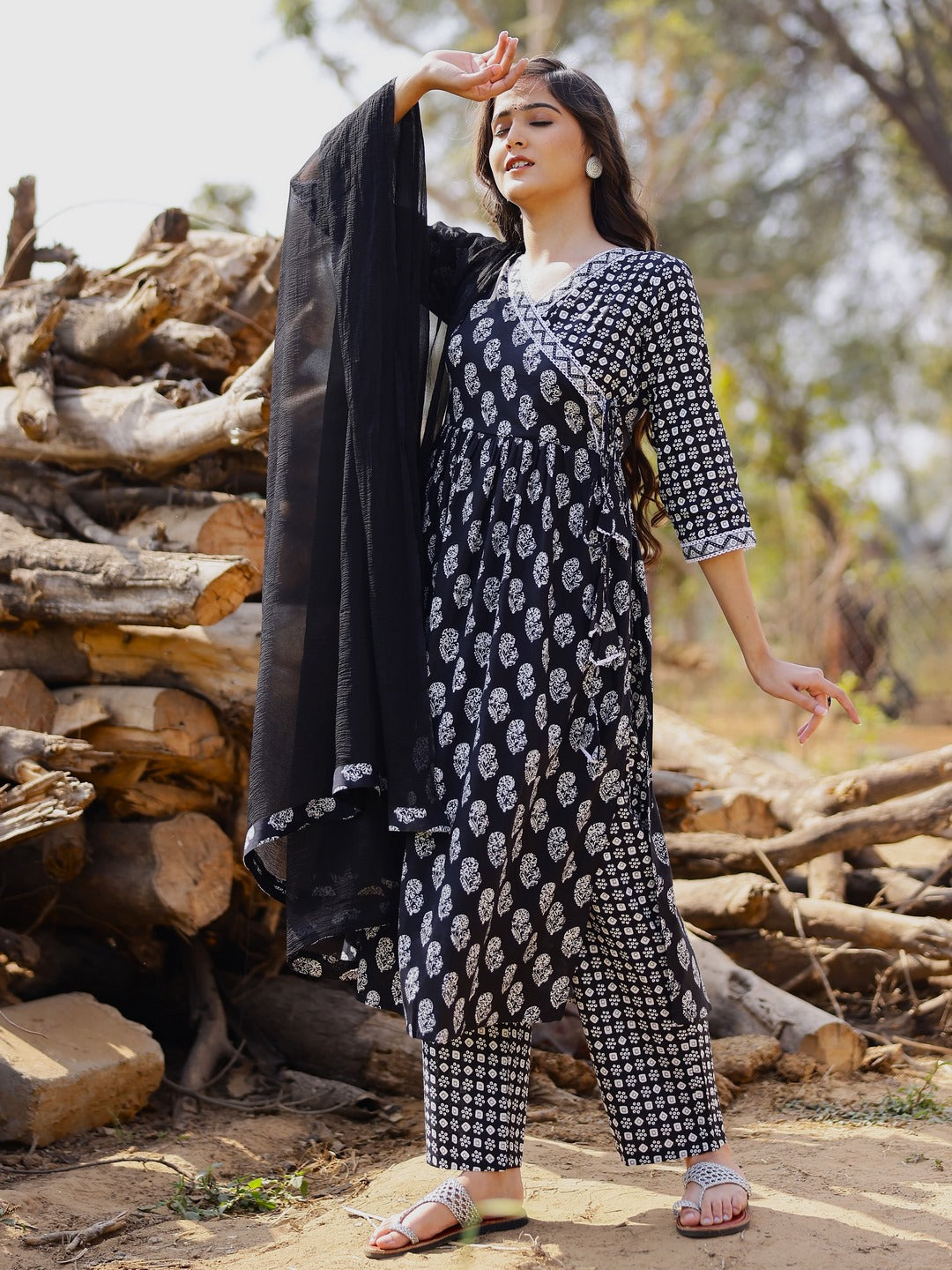 Printed Viscose Rayon 3/4 Sleeve Kurta And Palazzo Set With Dupatta