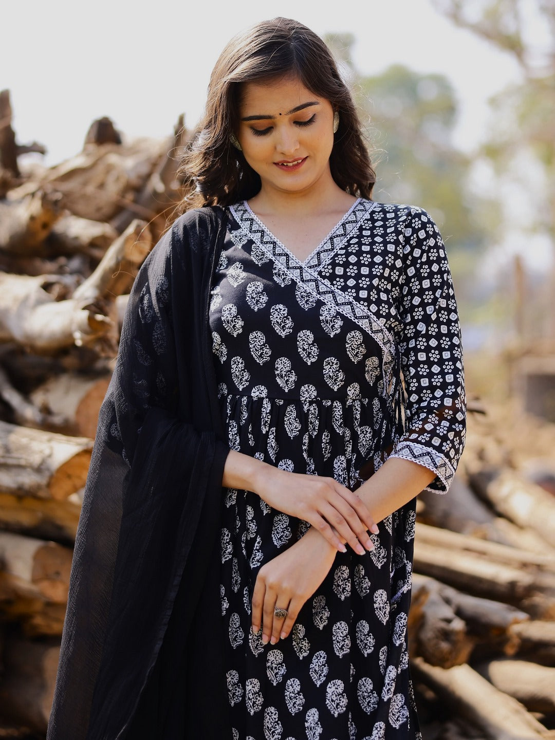 Printed Viscose Rayon 3/4 Sleeve Kurta And Palazzo Set With Dupatta