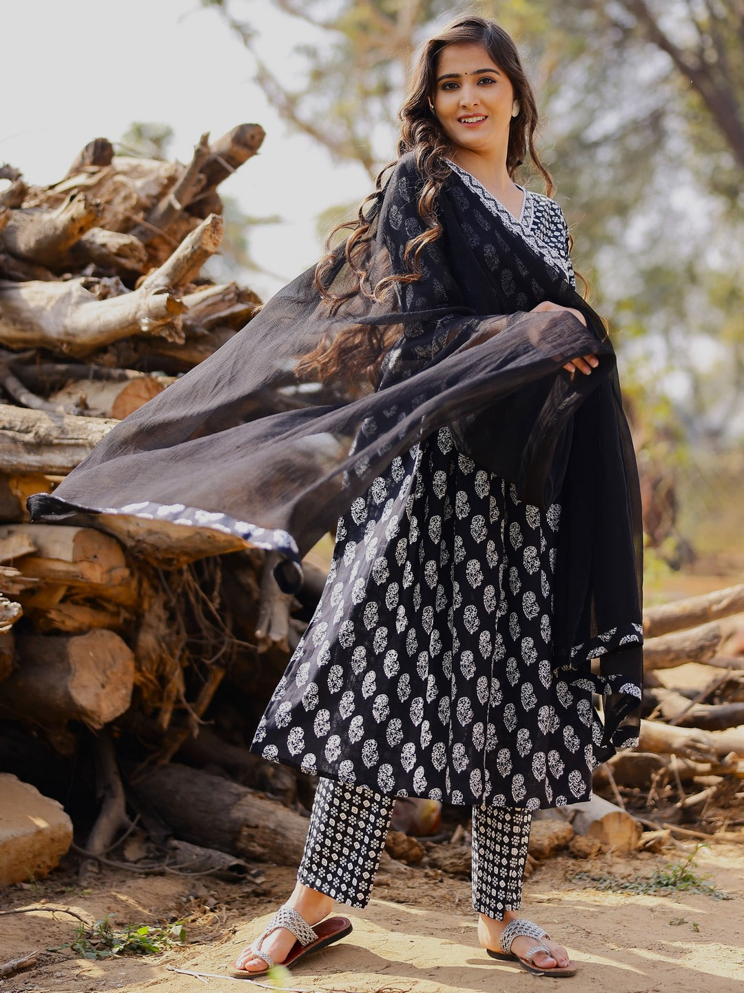 Printed Viscose Rayon 3/4 Sleeve Kurta And Palazzo Set With Dupatta