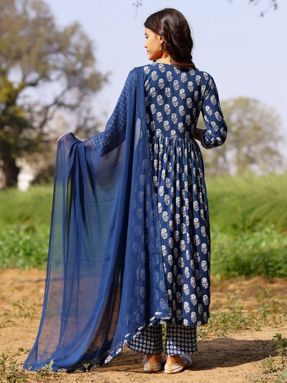 Printed Viscose Rayon 3/4 Sleeve Kurta And Palazzo Set With Dupatta