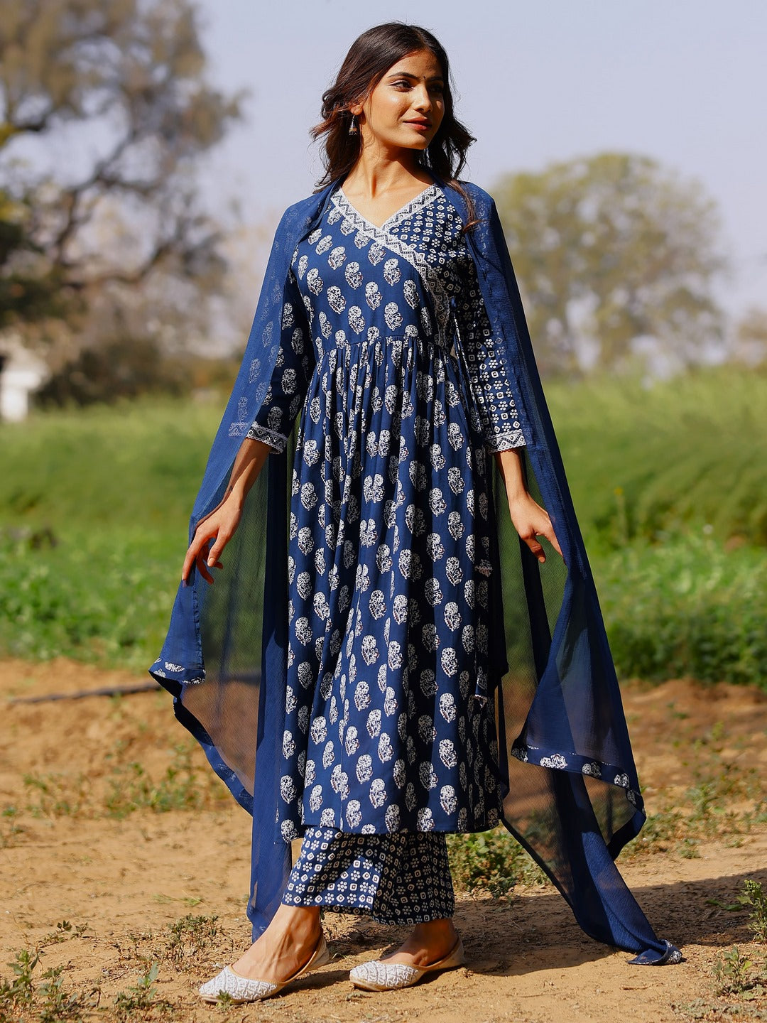 Printed Viscose Rayon 3/4 Sleeve Kurta And Palazzo Set With Dupatta