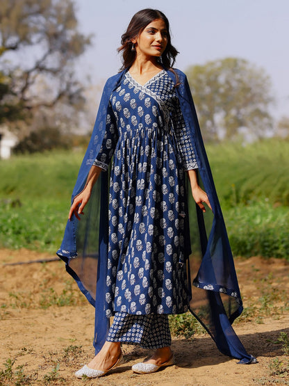 Printed Viscose Rayon 3/4 Sleeve Kurta And Palazzo Set With Dupatta