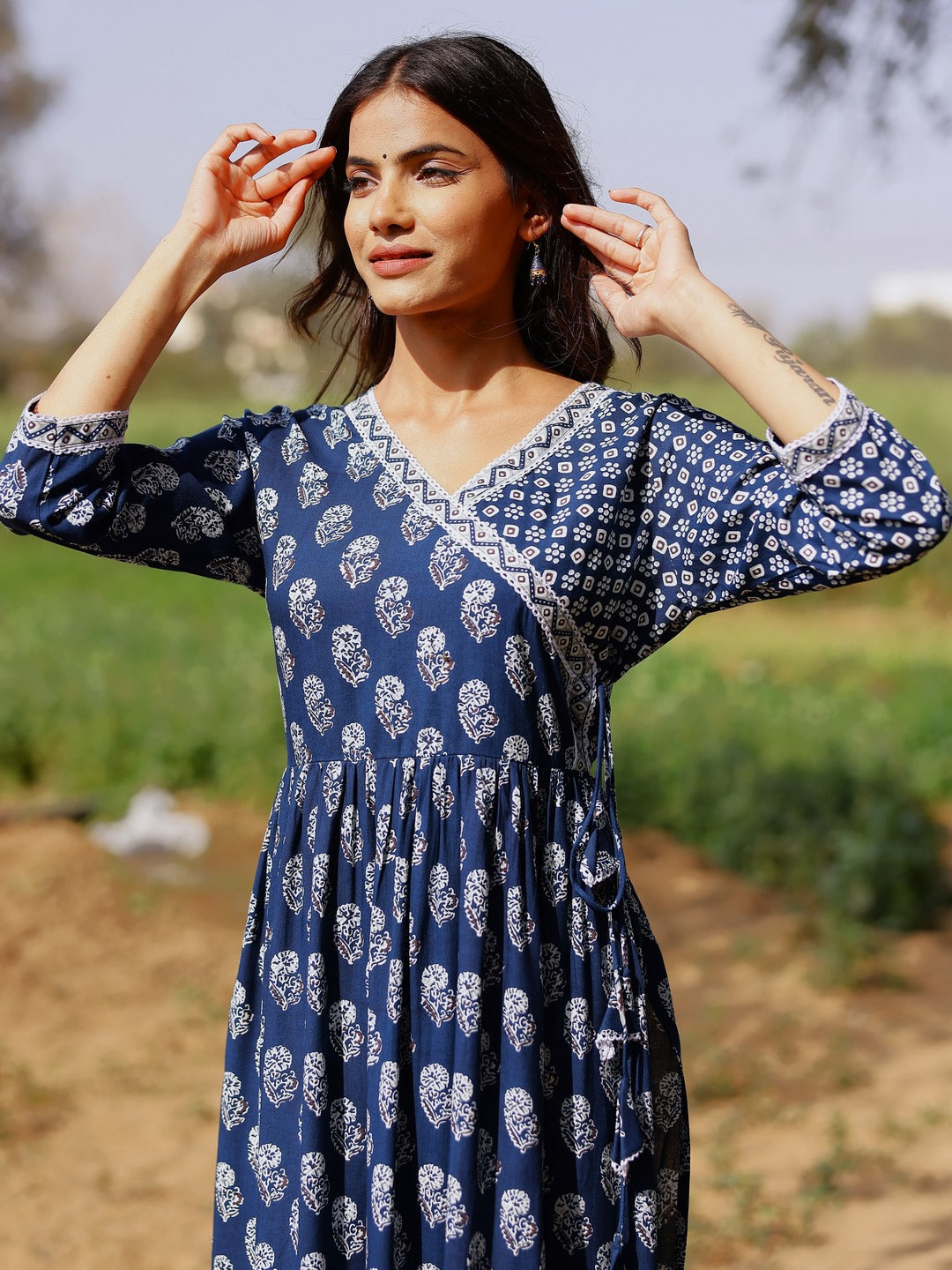 Printed Viscose Rayon 3/4 Sleeve Kurta And Palazzo Set With Dupatta