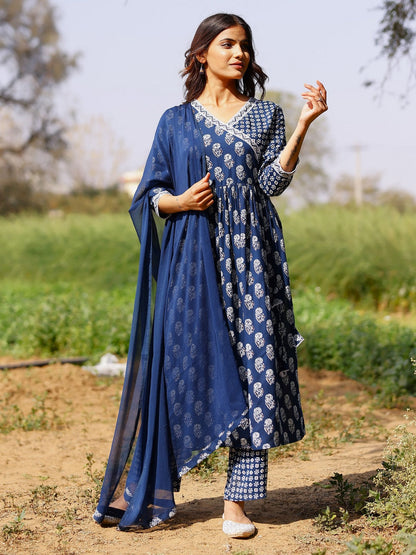 Printed Viscose Rayon 3/4 Sleeve Kurta And Palazzo Set With Dupatta