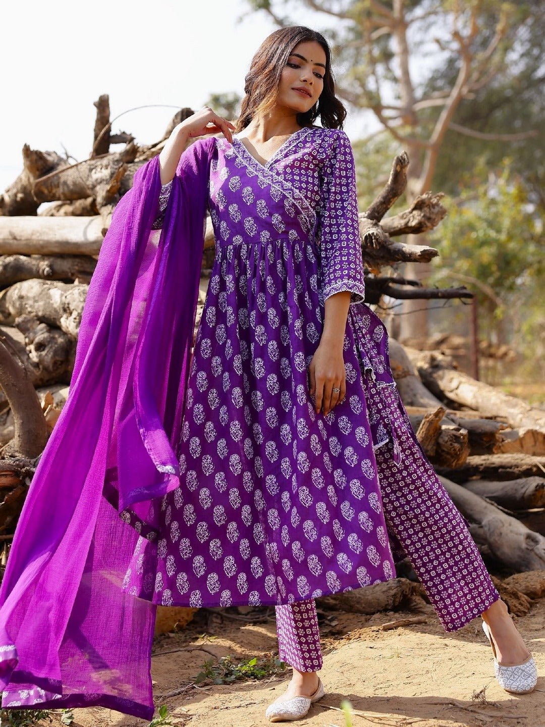 Printed Viscose Rayon 3/4 Sleeve Kurta And Palazzo Set With Dupatta