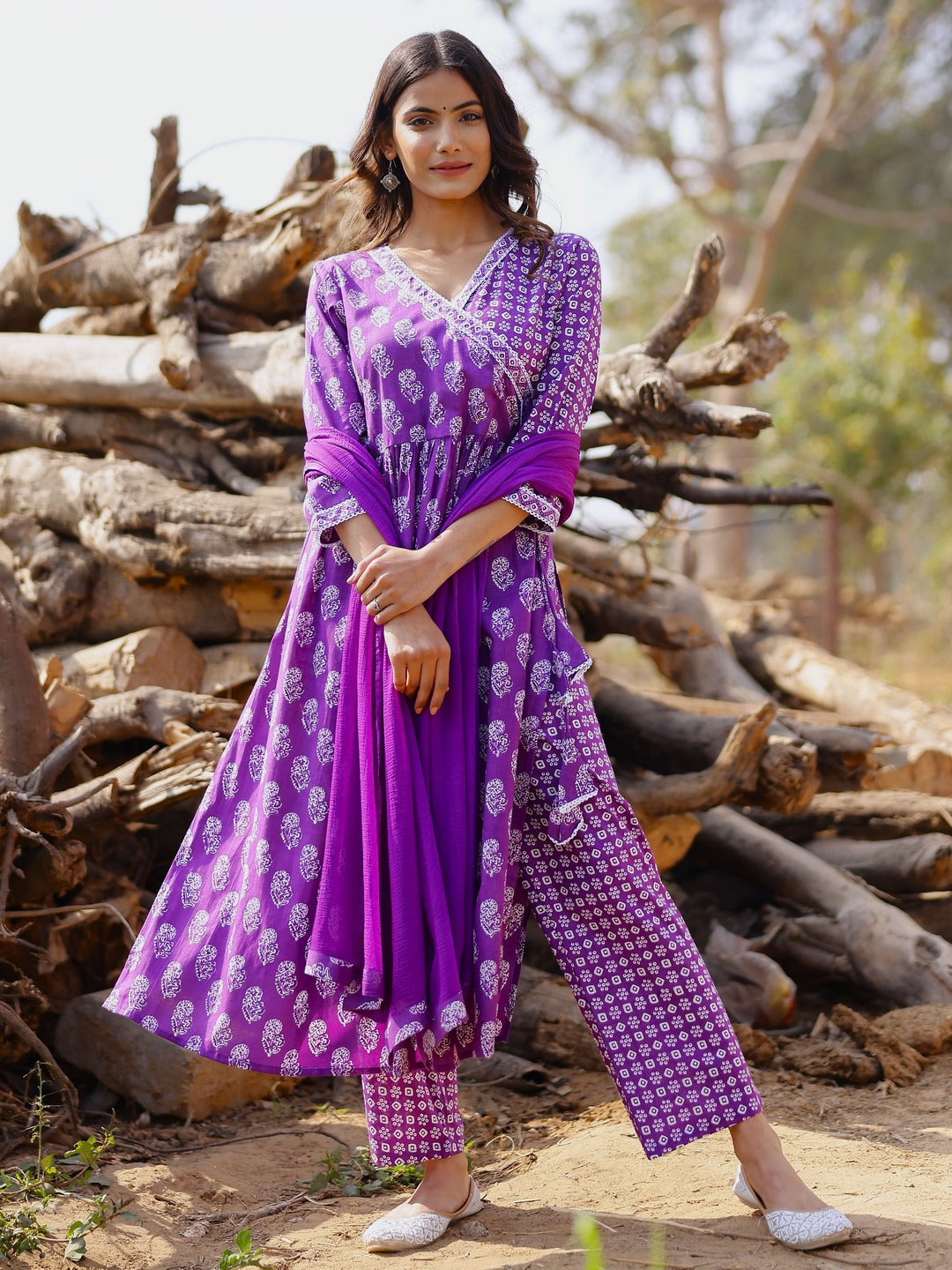 Printed Viscose Rayon 3/4 Sleeve Kurta And Palazzo Set With Dupatta