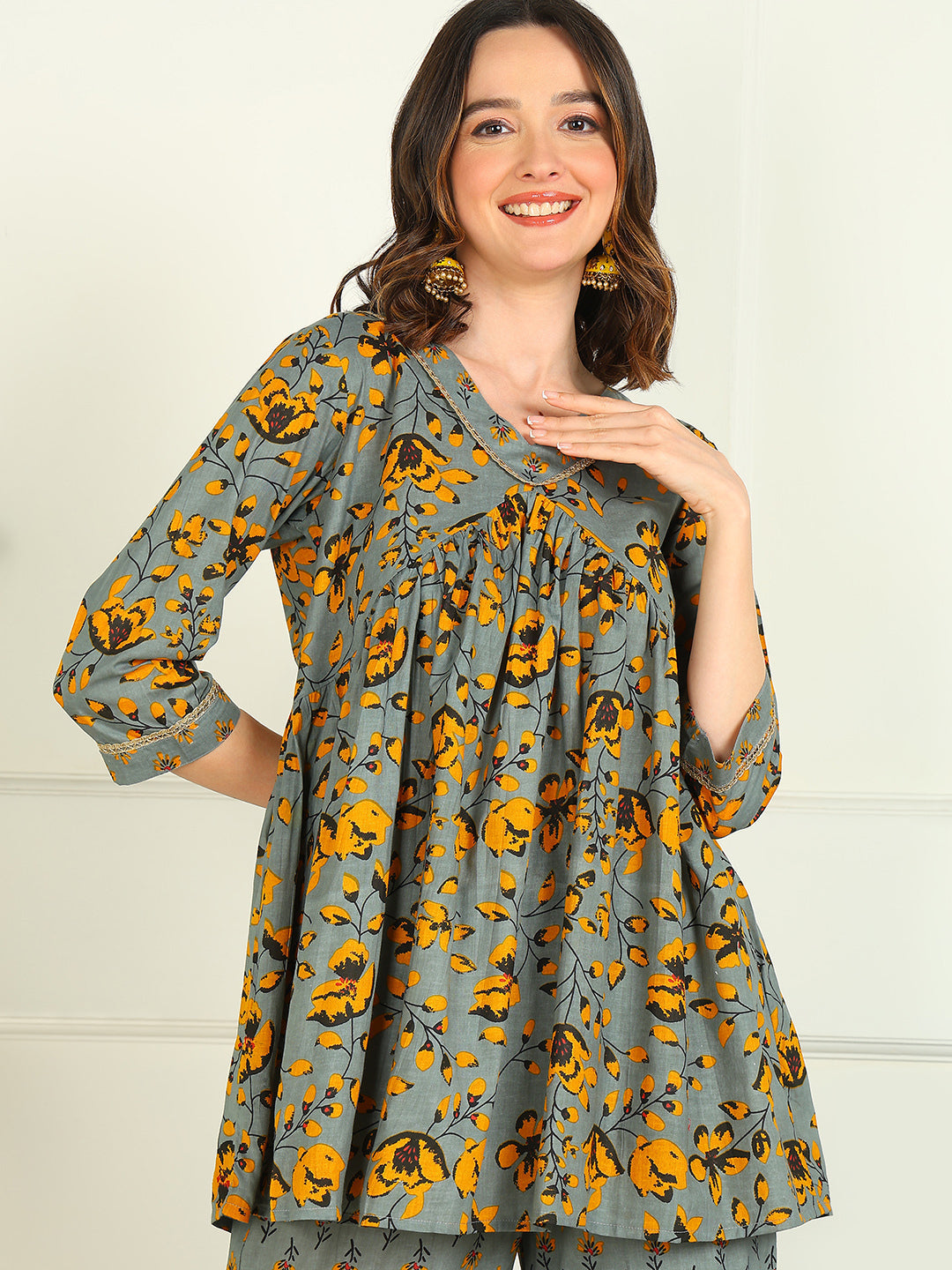 Printed Viscose Rayon 3/4 Sleeve Kurti And Sharara Set