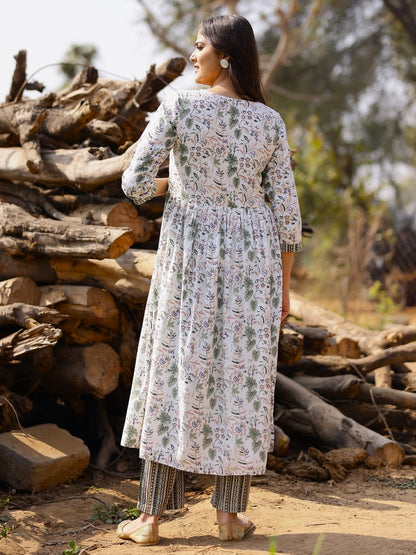 Printed Viscose Rayon 3/4 Sleeve Kurta And Trouser Set