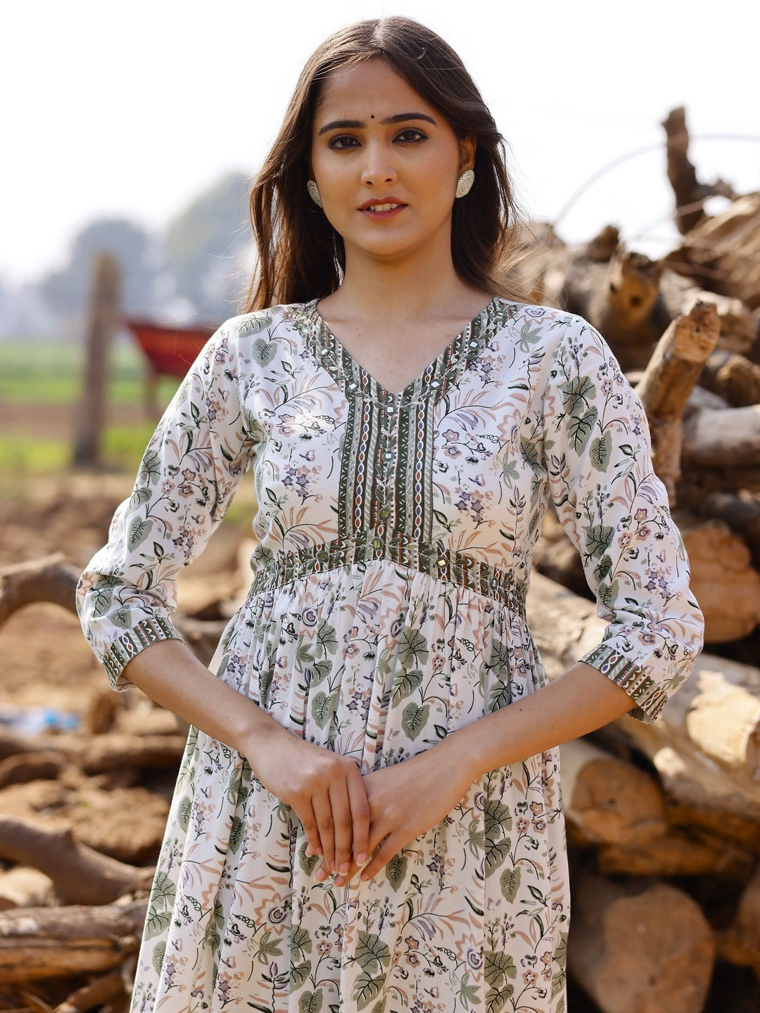 Printed Viscose Rayon 3/4 Sleeve Kurta And Trouser Set