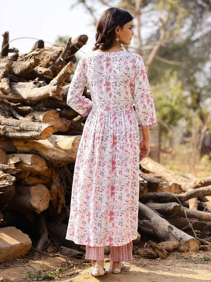 Printed Viscose Rayon 3/4 Sleeve Kurta And Trouser Set