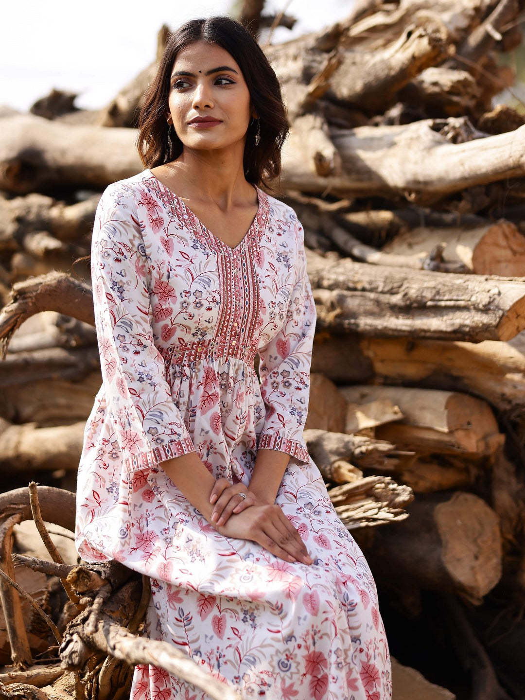 Printed Viscose Rayon 3/4 Sleeve Kurta And Trouser Set